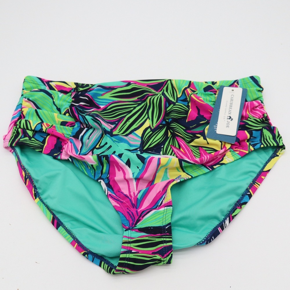 Caribbean Joe Swim Bottoms Womens 12 Multi Ruched High Waisted New